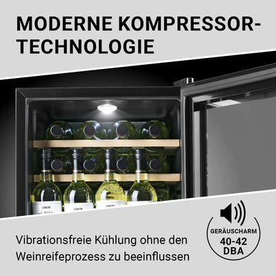 N8WERK Weinkühlschrank für bis zu 15 Flaschen Wein | Leise Kompressortechnologie, freistehend, Temperaturbereich 4 °C - 18 °C, Thermoverglasung | LC-Display, LED-Beleuchtung