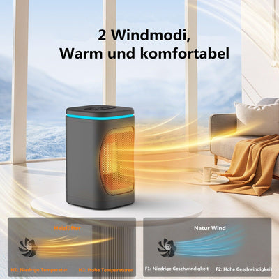 Wosilsor Energiesparender Heizlüfter, leise Heizung PTC Keramik mit Fernbedienung, 3 in 1 Elektroheizung/Lüfter/Nachtlicht, 2 Heizstufen, 3 Timing, Überhitzung Kippenschutz für Schlafzimmer Desk