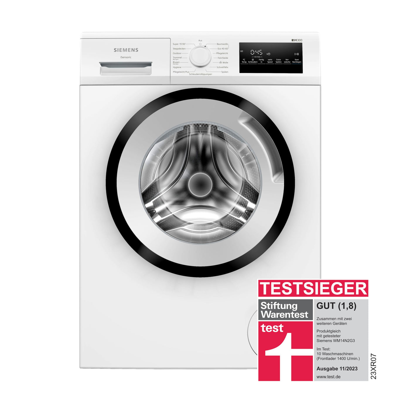 Siemens WM14N223 Waschmaschine iQ300, Frontlader mit 7kg Fassungsvermögen, 1400 UpM, speedPack L, LED-Display,Outdoor-Programm, Weiß, 60cm