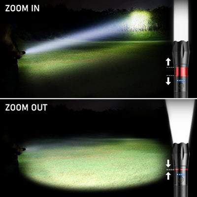 Blukar LED Taschenlampe Aufladbar, 2000 Lumen Extrem Helle Zoombares Taschenlampen mit 5 Lichtmodi und Langer Betriebsdauer, IPX6 Wasserdichte Handlampe für Camping, Wandern, Angeln, Outdoor, Notfäll