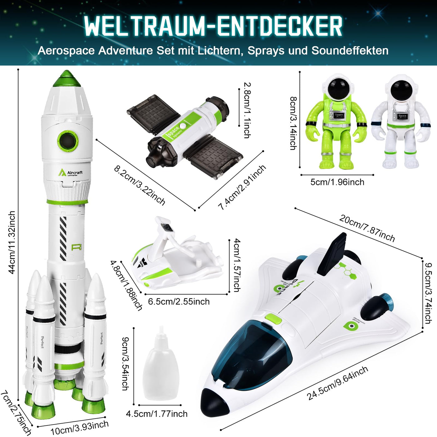 Herenear Space Raketen Spielzeug für Kinder, Space Shuttle Modell für 3 6 8 9 Jahre Kinder, Space Mission Raumschiff Spielzeug, STEM Luft Raumfahrt Raketenwerfer, 5-in-1 Lernspielzeug mit Motorroller