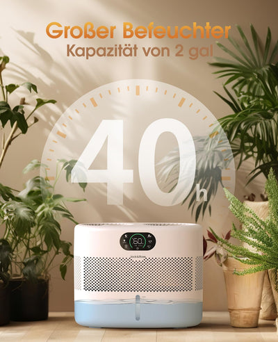 Luftbefeuchter große Räume bis ca. 56m² Verdampfer Luftbefeuchter Ohne Sprühnebel 7,6L Top Fill Luftbefeuchter bis 40H, Fernsteuerbares Humidifier für Kinderzimmer mit 45dB Leise für Schlafzimmer