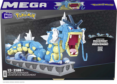Mega Pokémon Figuren Bauset Garados, 2.186 Teile, vollständig mechanisiertes und bewegliches Bauspielzeug mit Display-Ständer, Pokémon Spielzeug, Spielzeug ab 12 Jahren, HGC24