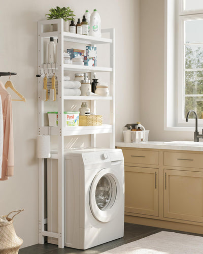 SONGMICS Toilettenregal, Badezimmerregal, 4-stöckiges Badregal, verstellbare Ablagen, platzsparend, geeignet für die meisten Toiletten, wolkenweiß BTS041W01