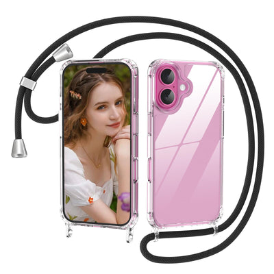 Nupcknn Handykette für iPhone 16 Plus Hülle mit Band,Ultra Dünn Transparent Handyhülle (Abnehmbar Einstellbar) Necklace mit Kordel zum Umhängen Kameraschutz Handy Kette Stossfest Schutzhülle