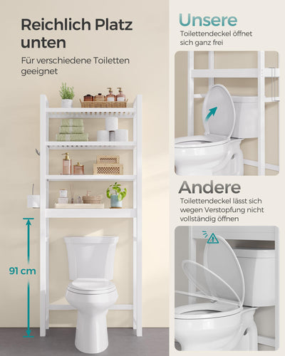 SONGMICS Toilettenregal, Badezimmerregal, 4-stöckiges Badregal, verstellbare Ablagen, platzsparend, geeignet für die meisten Toiletten, wolkenweiß BTS041W01