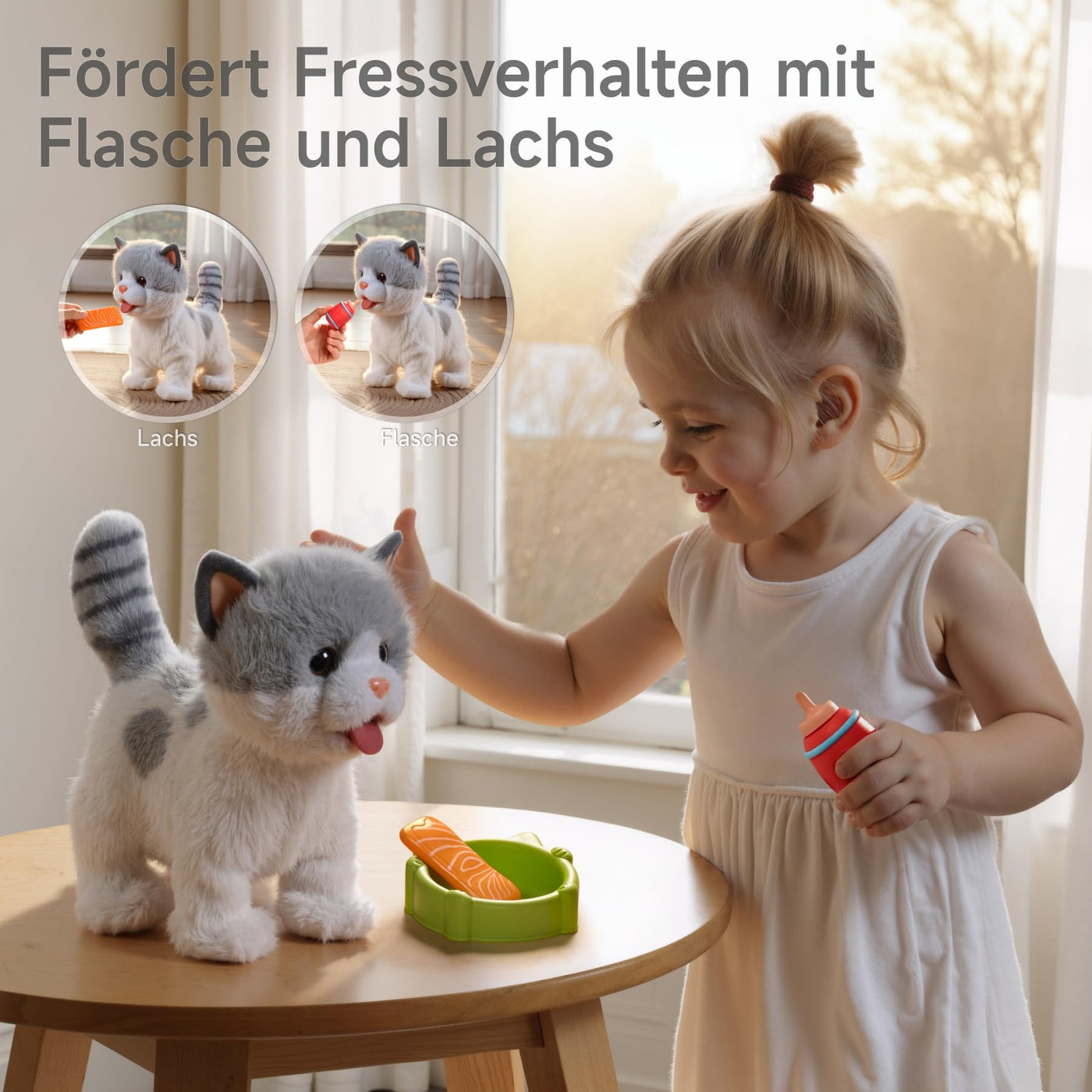 OR OR TU Katze Spielzeug Kinder Plüsch Kätzchen Elektronische Haustiere mit Ferngesteuerter, Interaktives Spielzeug Katze der Läuft und Bellt, Leckt Katze Kinder Spielzeug für Kinder Geschenk