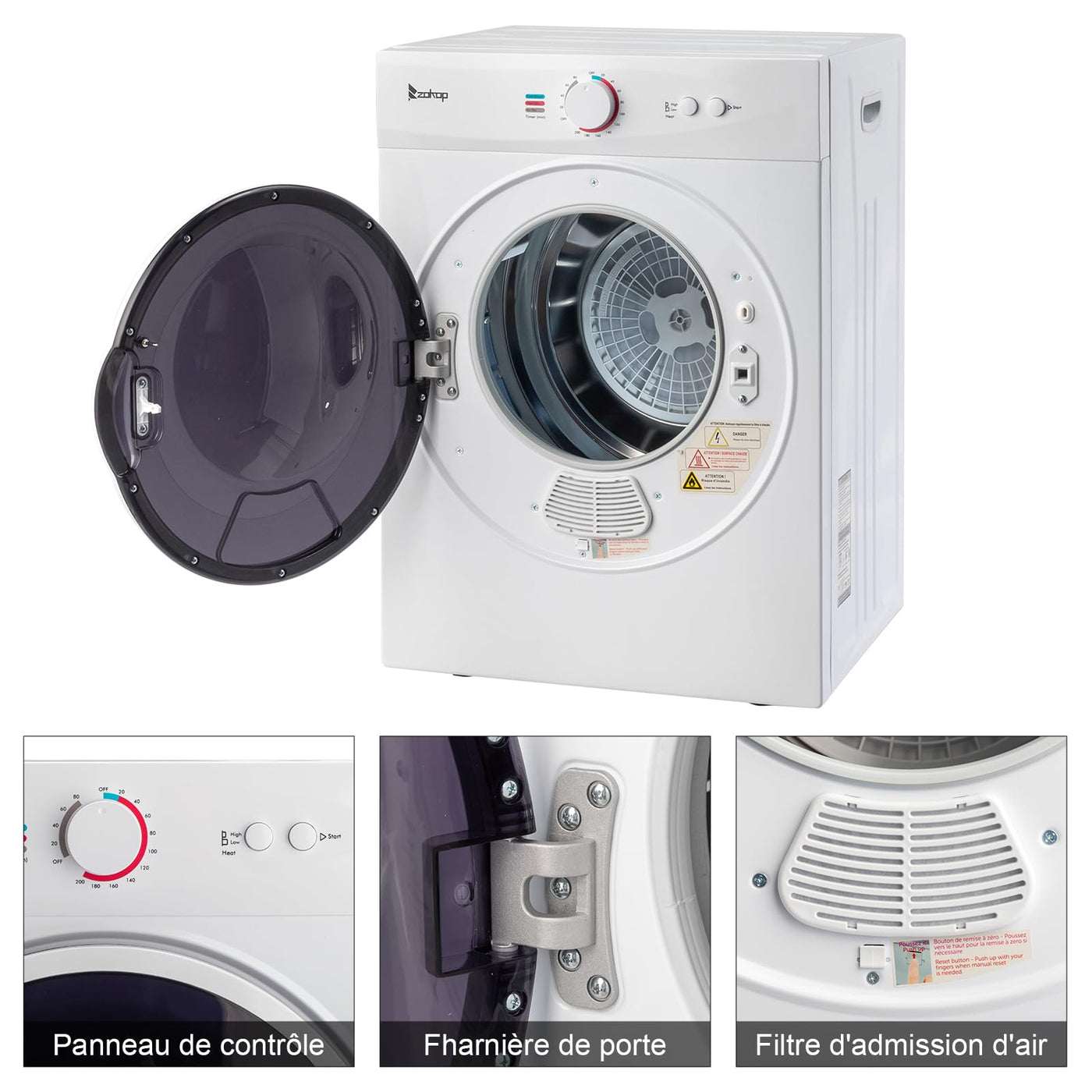 LEADZM Wäschetrockner, Wäschetrockner, kompakt, 1020 W, 3 kg, mit Anzeige für verschiedene Trocknungsmodi, tragbarer Trockner für Wohnungen, Haus, Schlafsaal