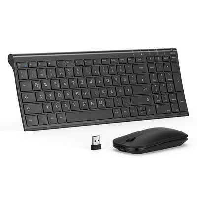 seenda Tastatur Maus Set Kabellos, Wiederaufladbare Aluminium Tastatur mit kompaktes Design, Ultradünne und Leise Funktastatur mit Maus für PC/Laptop/Smart TV, QWERTZ Layout, Schwarz