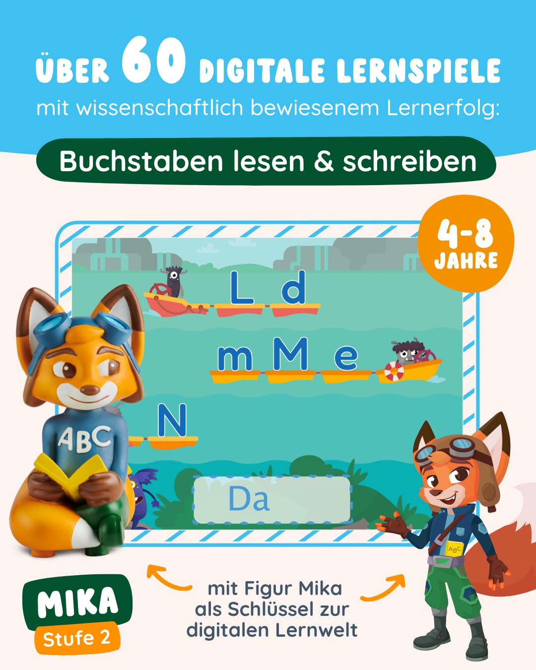Edurino Figur Mika ABC: Buchstaben Lesen & Schreiben ab 4 Jahren - Stufe 2 inkl. App | Groß- und Kleinbuchstaben | Buchstaben richtig schreiben | Laute in Wörtern (Figur Mika)