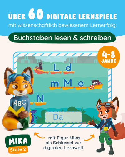 Edurino Figur Mika ABC: Buchstaben Lesen & Schreiben ab 4 Jahren - Stufe 2 inkl. App | Groß- und Kleinbuchstaben | Buchstaben richtig schreiben | Laute in Wörtern (Figur Mika)