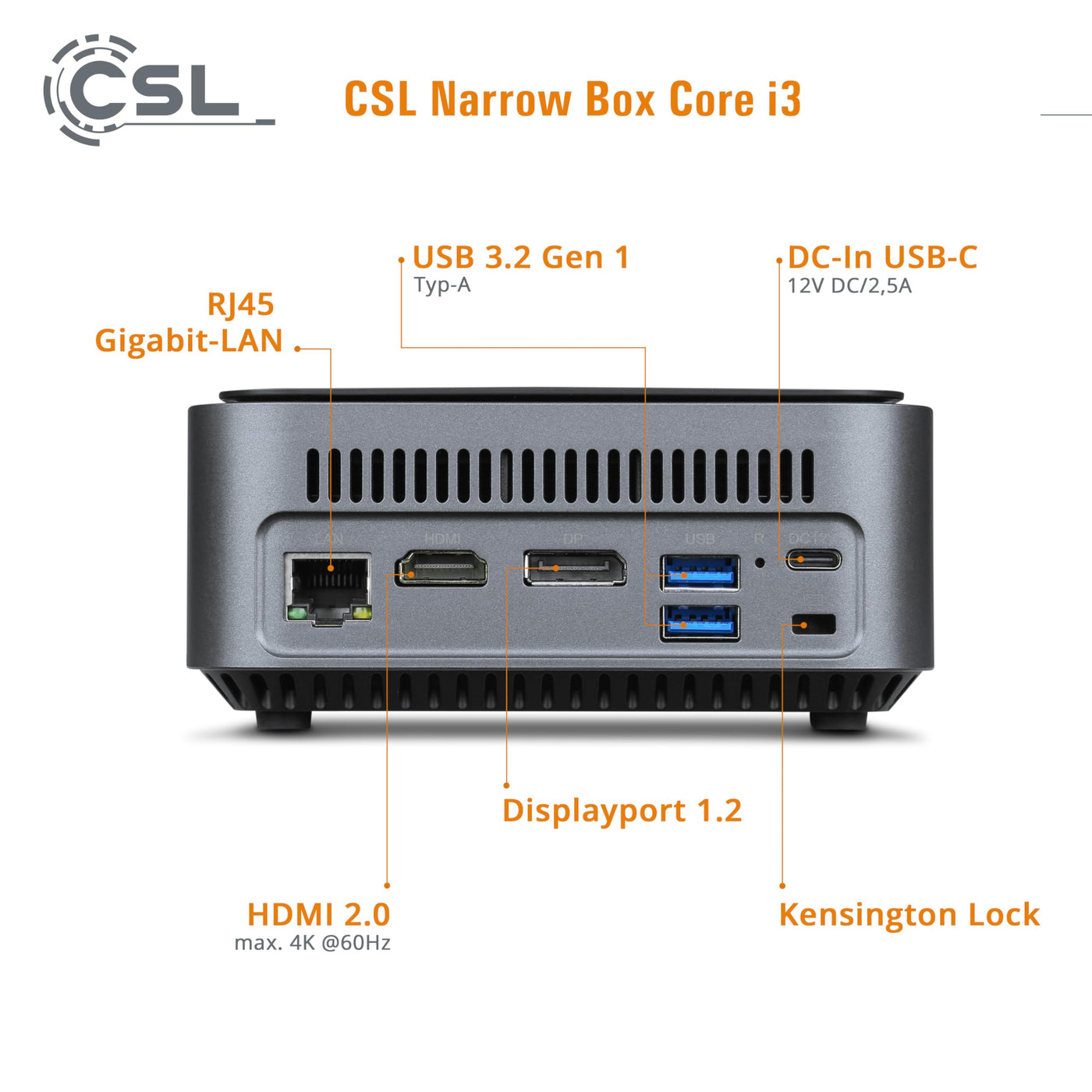 Mini PC CSL Narrow Box Core i3 Windows 11 Pro, Intel Core i3-N305 8X 3800 MHz Turbotakt, 1000 GB M.2 SSD, 16 GB DDR4-RAM, Intel UHD Grafik, HDMI 2, USB 3.2, BT 5.2, DisplayPort, Dual WLAN