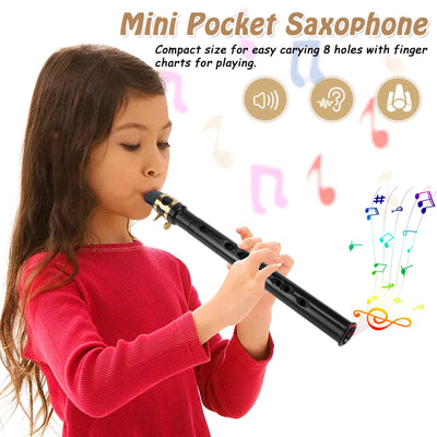Mini Saxophon Spielbar Tragbares Instrumente Taschensaxophon Schwarz Pocket Saxophone Kit mit Saxophon Blätter Mundstück Tragetasche Zahnpolster Grifftabelle für Erwachsene Kinder Anfänger