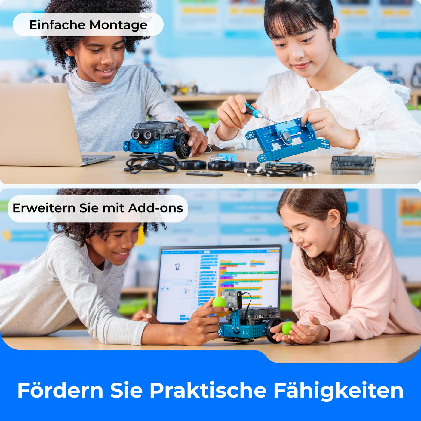 Makeblock mBot 2 Programmierbarer Roboter für Kinder, AI Roboter Spielzeug mit WiFi Fernbedienung, mit Scratch und Python Kompatibles, Intelligent STEM Bausatz Geschenk für Kinder ab 8 Jahren