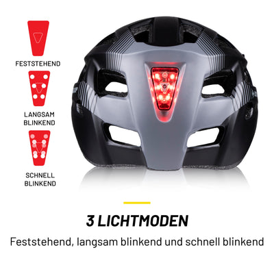 Dunlop Fahrradhelm mit Licht - Fahrradhelm Damen und Herren - Verstellbar von 55 bis 58 cm - Fahrrad Helm Größe M - mit LED-Beleuchtung - 3 Lichtmodi - Schwarz