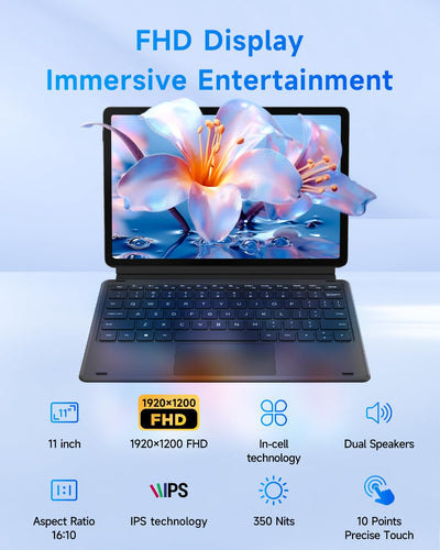 BNCF 11 Zoll 2-in-1 Laptops, Win 11 Touchscreen PC kompatibel mit Alder Lake N150, 12GB RAM 512GB SSD, 1920x1200 IPS FHD Tablet USB-C/HDMI WiFi 6 mit magnetischer Tastatur und Kickstand