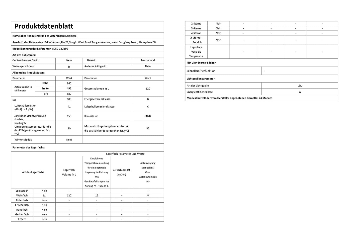 Kalamera Weinkühlschrank 2 Zonen, 45 Flaschen, 120Liter, großes LCD-Display, Temperaturzonen 5-10°C/10-18°C, KRC-120BFG