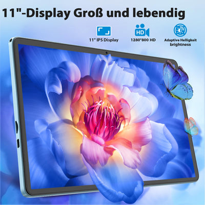 JJGJ Android Tablets,11 Zoll Tablet Android 14 mit Tastatur, 12GB+256GB, 1TB Expand, Octa-Core, 8000mAh, 2.4G/5G WiFi, 13MP+5MP Kamera, 2 in 1 mit Tastatur Tasche, Maus, Stylus(Schwarz)