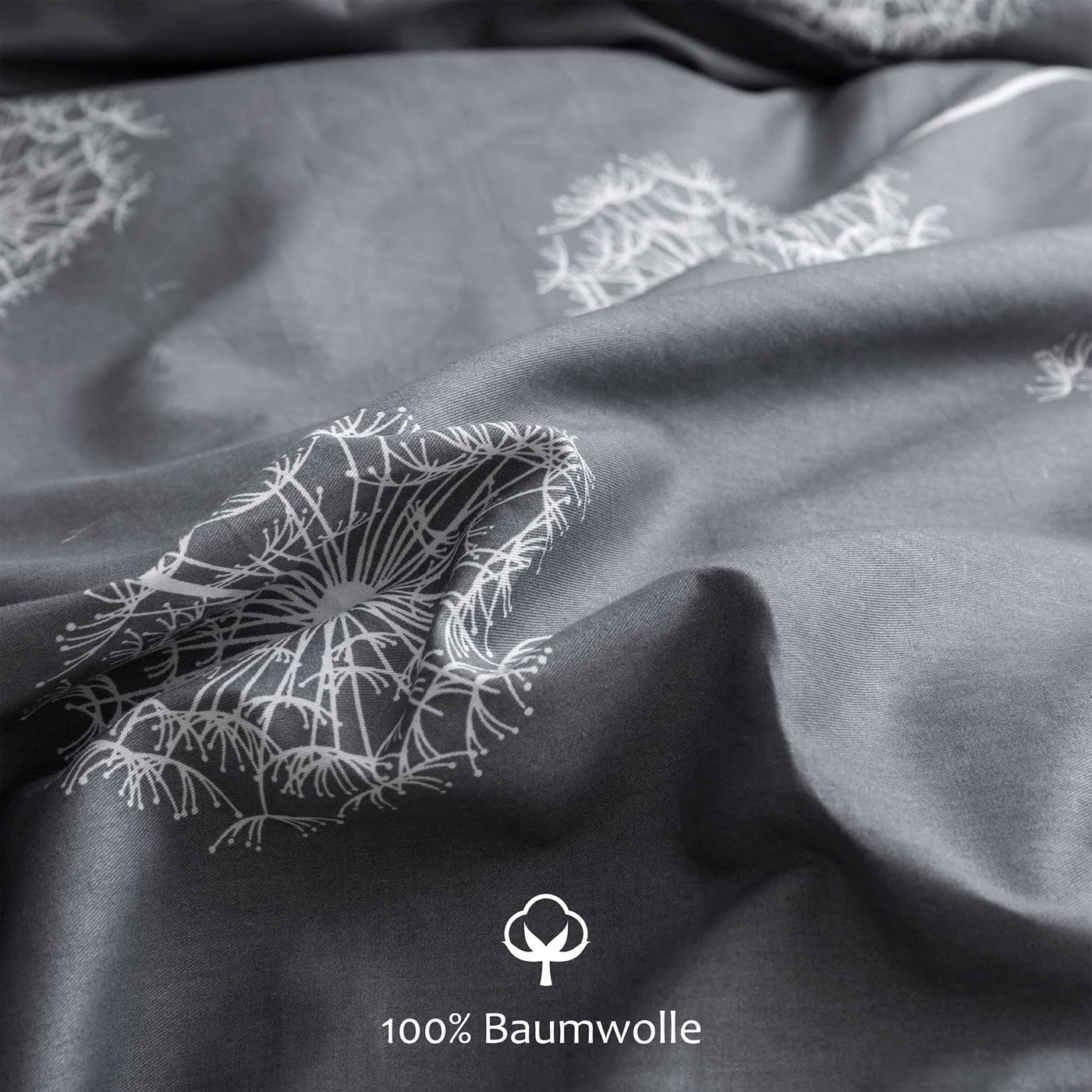 KEAYOO Bettwäsche 135x200 Grau Weiß Wendebettwäsche Pusteblume Muster 100% Baumwolle für Sommer bis Winter Soft Touch mit Reißverschluss 4teilig Set