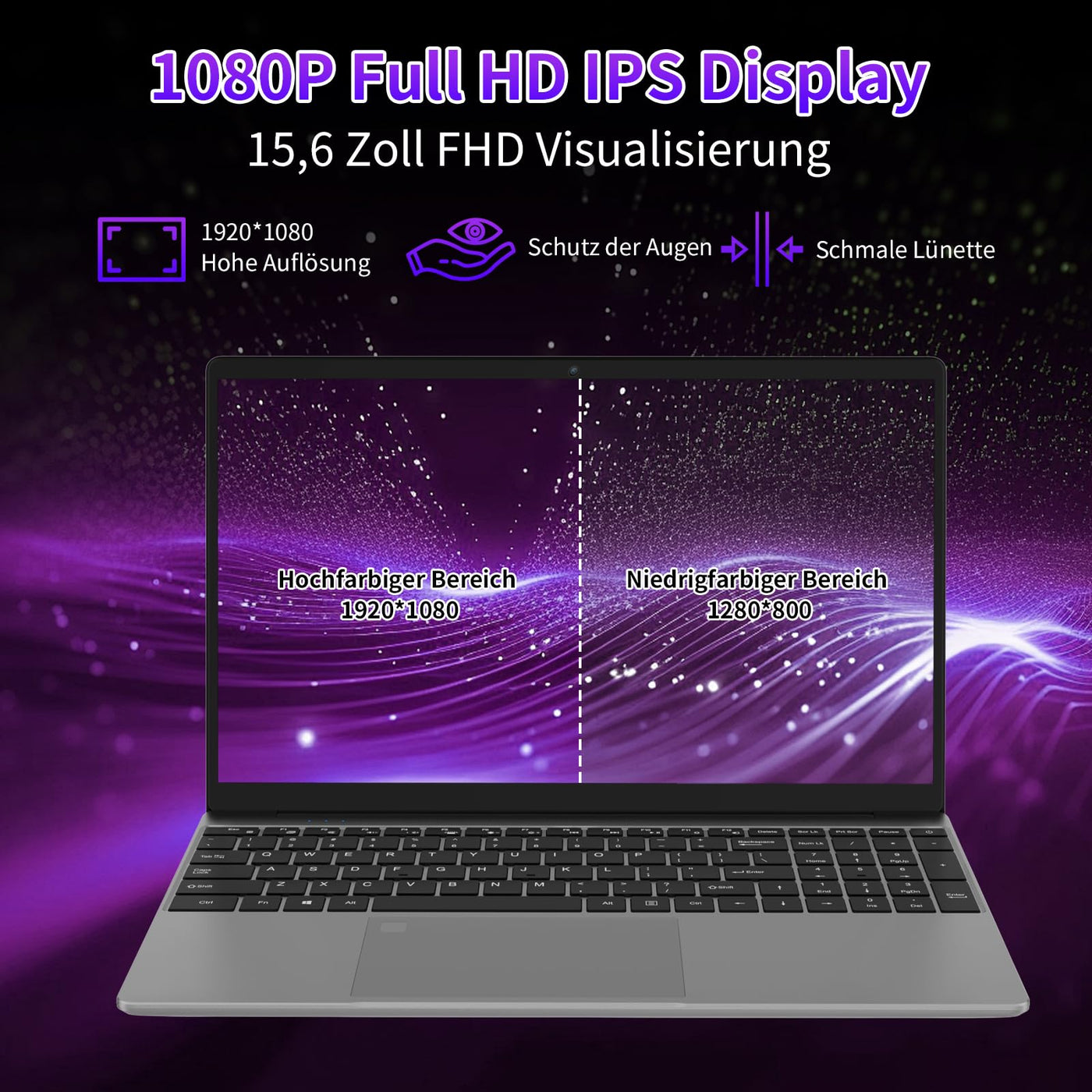 Molegar 2025 FHD Laptop Student/Geschäft,15.6 Zoll Laptop Computer mit 16GB DDR4 512GB SSD,Quad-Core N95(Bis zu 3.4GHz,Beat N5095),8000mAh Großer,2.4/5G WiFi,Webcam,USB 3.0,Beleuchtete Tastatur