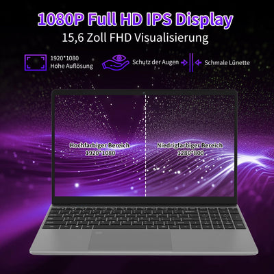 Molegar 2025 FHD Laptop Student/Geschäft,15.6 Zoll Laptop Computer mit 16GB DDR4 512GB SSD,Quad-Core N95(Bis zu 3.4GHz,Beat N5095),8000mAh Großer,2.4/5G WiFi,Webcam,USB 3.0,Beleuchtete Tastatur