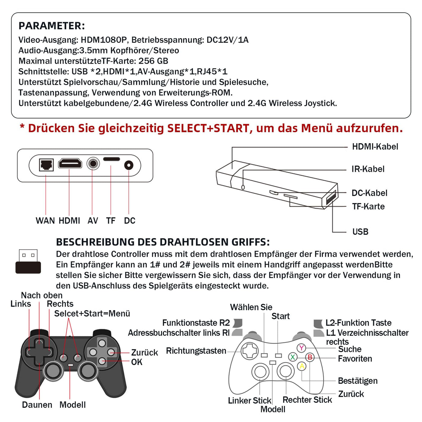 G11 Pro Retro Videospiel Konsole Spiel Stick,Eingebaute 60000 Spiele,50 Emulatoren,4k HDMI Game Box,2.4g Wireless Controllern,Portable Plug and Play Gaming Konsole,Geschenk für Männer,Ehemann (256G)