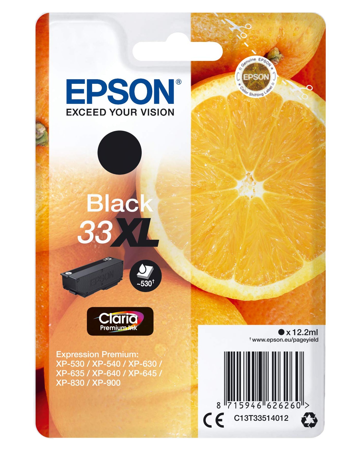 Epson 235M231 Original 33XL Tinte Orange (XP-530, XP-630, XP-635, XP-830, XP-540, XP-640, XP-645, XP-900, XP-7100), schwarz