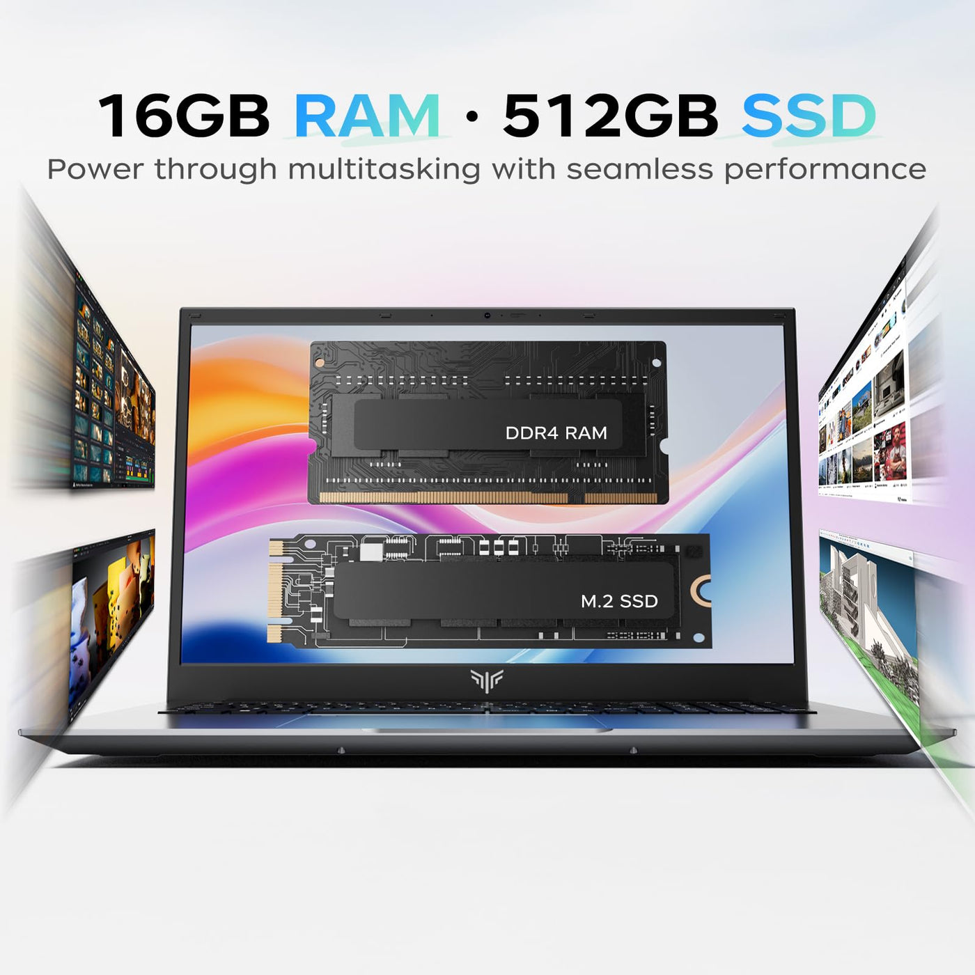 Tivique 18,5 Zoll Laptop,Twin Lake N150 (bis zu 3,6 GHz),8000mAh,16 GB DDR4 512 GB SSD bis zu 2 TB, 1920 x 1080 IPS Full HD Laptop, BT5.0, HDMI, Typ-C, 180° Öffnen und Schließen