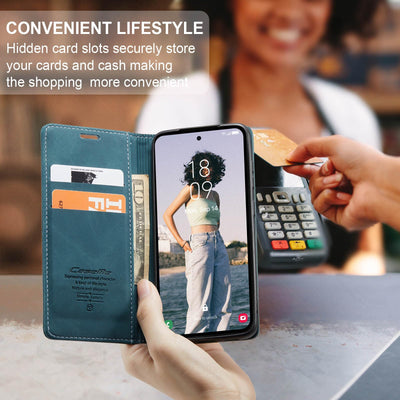 KZB Handyhülle für Samsung Galaxy A55 5G Hülle Premium Lederhülle Klappbar Flip Case Tasche Magnet Kartenfach Standfunktion Klapphülle Schutzhülle für Samsung Galaxy A55 - Blaugrün