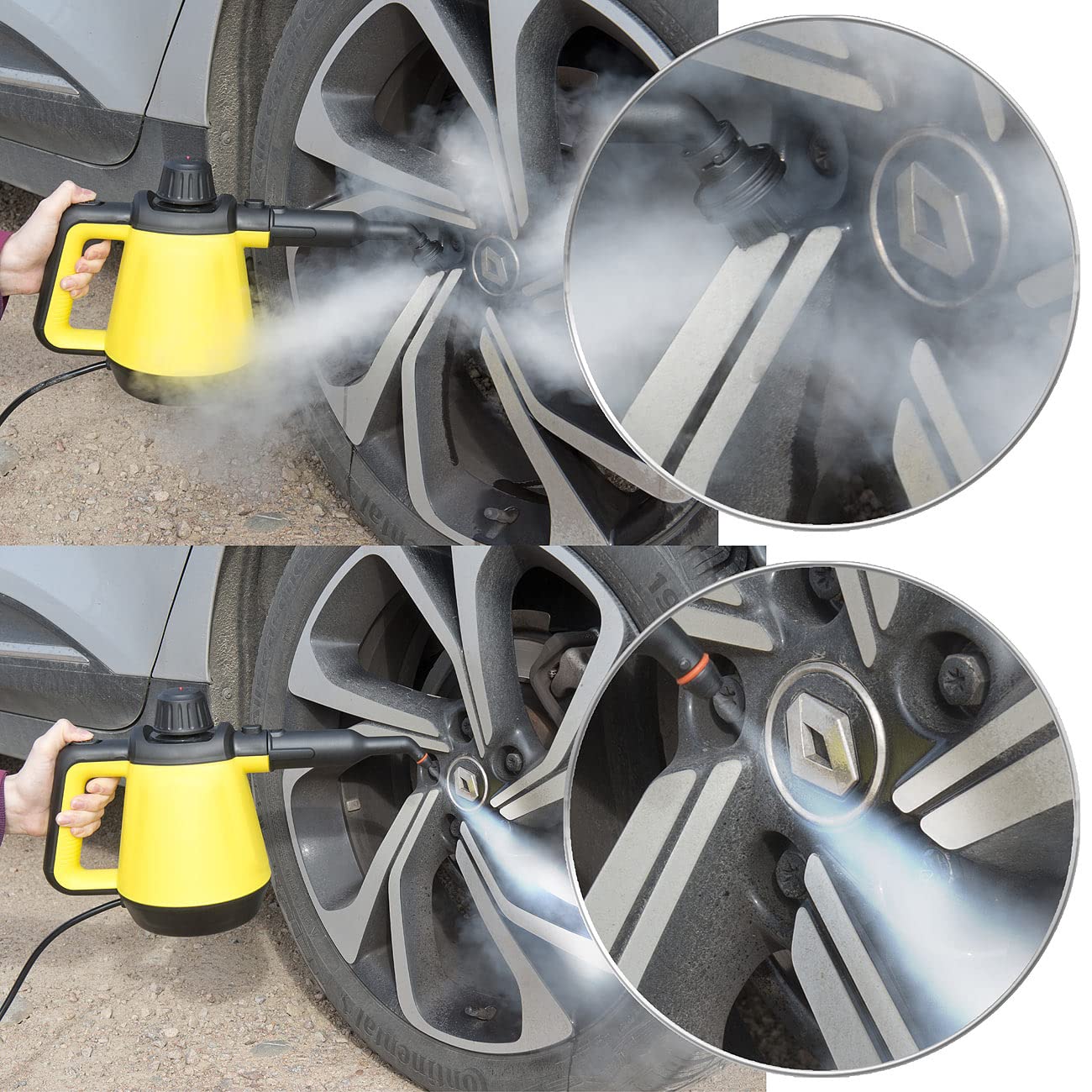 Sichler Haushaltsgeräte Balkonreiniger: 2in1-Hand-Dampfreiniger, Dampf-Mopp &-Besen, 16-tlg. Zubehör, 1.200 W (Fugenreiniger, tragbarer Dampfreiniger, Polsterreiniger)