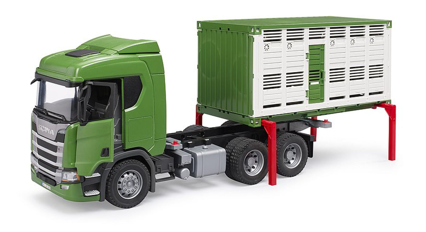 bruder 03548 - Scania Super 560R Tiertransporter LKW mit 1 Rind - 1:16 Fahrzeuge, Lastwagen, Vieh Anhänger, Spielzeug ab 4 Jahre