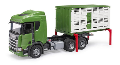 bruder 03548 - Scania Super 560R Tiertransporter LKW mit 1 Rind - 1:16 Fahrzeuge, Lastwagen, Vieh Anhänger, Spielzeug ab 4 Jahre