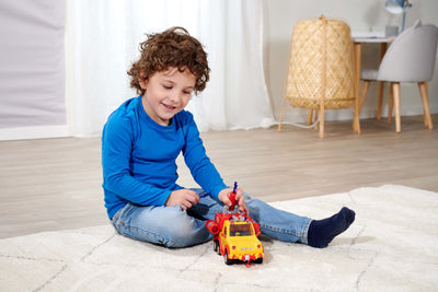 Simba 109251094 - Feuerwehrmann Sam Feuerwehrauto Venus 2.0 mit Figur, Originalsound, Blaulicht, Pfeilschussfunktion, Türen zum Öffnen, Penny Spielfigur, viel Zubehör, 19cm, ab 3 Jahren