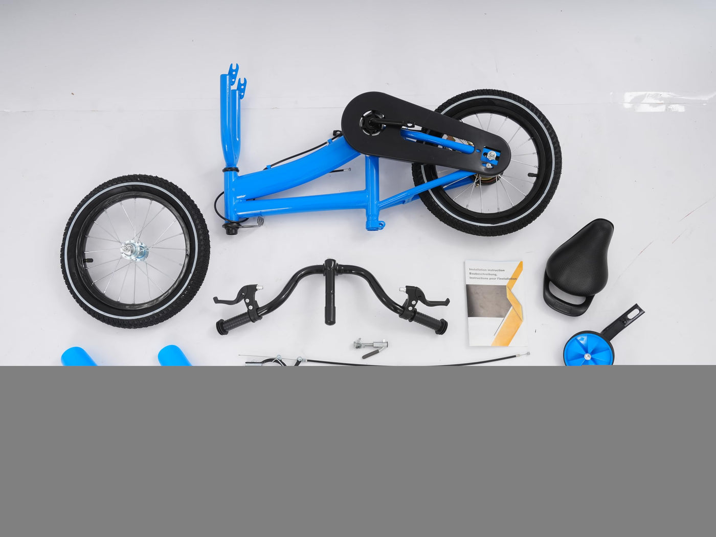 SHZICMY Kinderfahrrad 14 Zoll MäDchen/Jungen, Fahrradtasche Mountainbike Kinder, Mountainbikes für Kinder von 3-6 Jahren, mit Abnehmbare Stützräder Laufräder (blau)