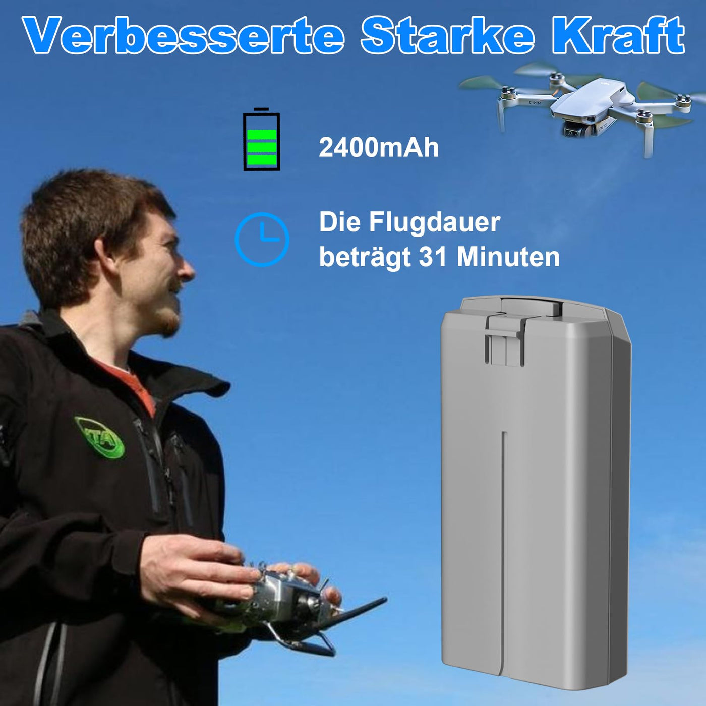 Dregin Mini 2 Akku, 2400mAh 7.7V Intelligent Flight Akku für DJI Mini 2 / SE / 2 SE / 4K Drohne