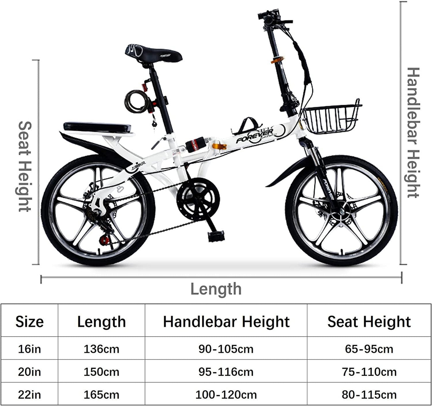 Falträder Mountainbikes 7-Gang-Faltrad Höhenverstellbar, Kohlenstoffreicher Stahl Mit Scheibenbremse Faltbares Fahrrad, Für Erwachsene Jugendliche Teenager