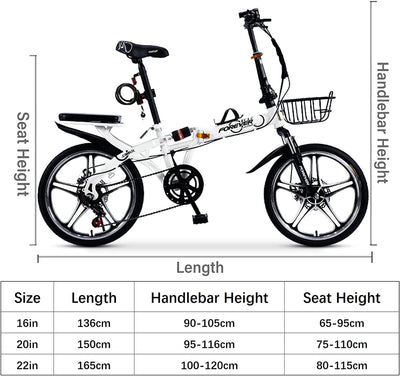 Falträder Mountainbikes 7-Gang-Faltrad Höhenverstellbar, Kohlenstoffreicher Stahl Mit Scheibenbremse Faltbares Fahrrad, Für Erwachsene Jugendliche Teenager