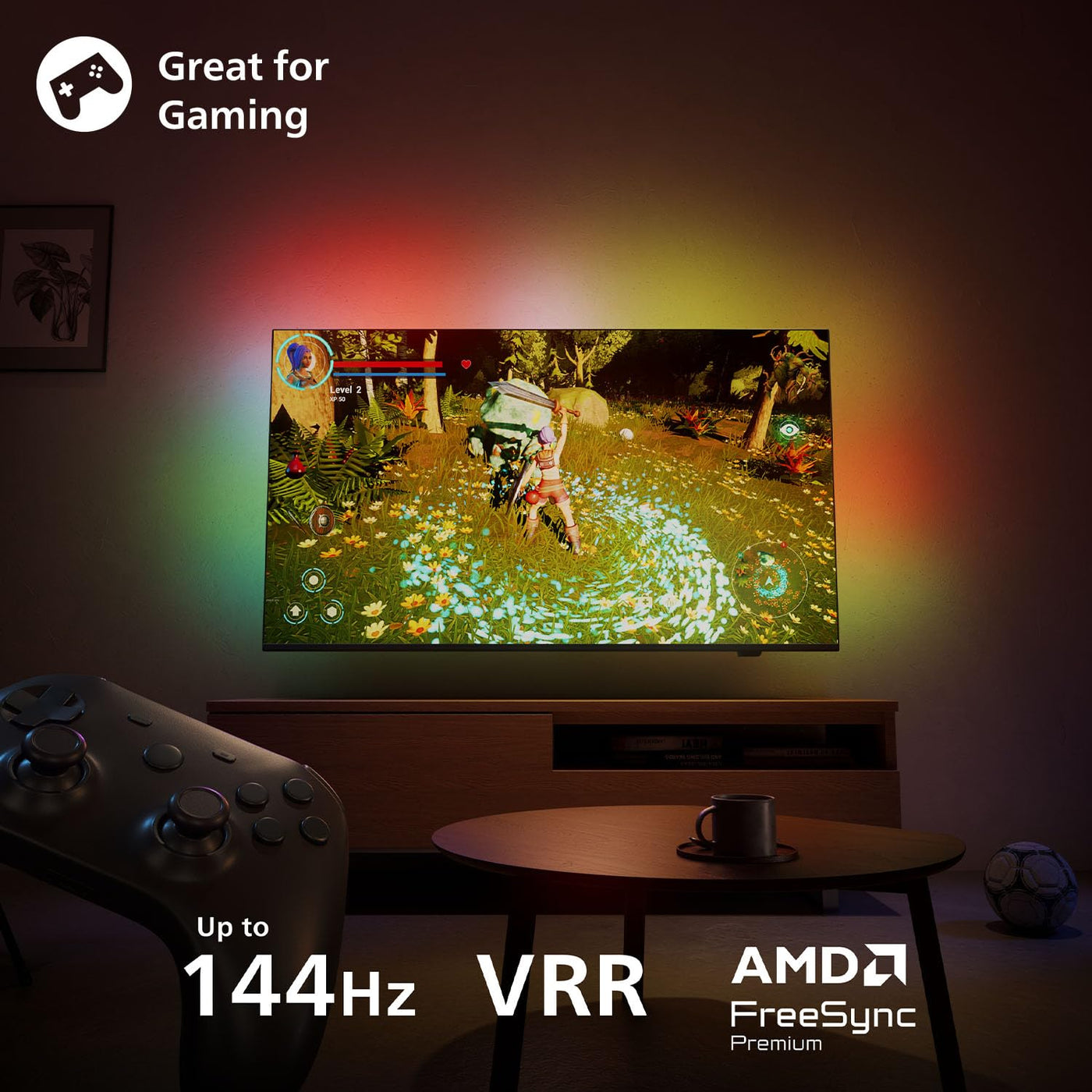 Philips Ambilight 'The One' 50PUS9000 4K QLED Smart TV - 50 Zoll Display mit P5 Perfect Picture Engine Ultra HD, Titan OS, Dolby Vision und Dolby Atmos Sound