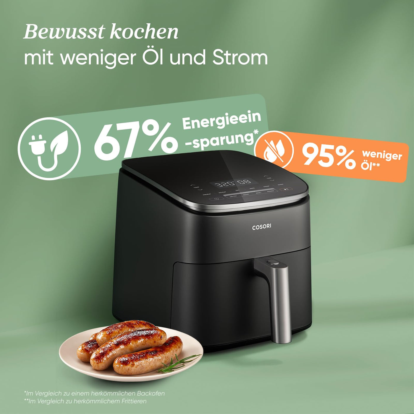 Cosori Turboblaze Heißluftfritteuse Airfryer, 9-in-1 Air Fryer XXL 6L, leiser DC Motor mit 5 Geschwindigkeitsstufen, Grillen, Backen, Gären, Dehydrieren, 87 Rezepte, 64% energiesparend, Weiß