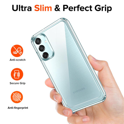 ivoler Nie Vergilbung Klar Hülle für Samsung Galaxy M15 5G, 1 Handyhülle mit 2 Stück Panzer Schutz Glas, [Militärischer Schutz] Stoßfest Transparent Schutzhülle Dünn Durchsichtige Case