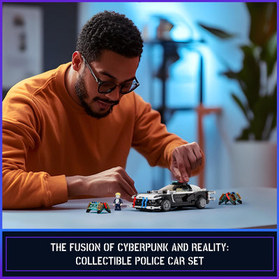 FUNWHOLE Polizeistreifenwagen Beleuchtetes Baustein-Set - Cyberpunk Stadt-Autojagd Spielset mit Polizist, 372 Teile, STEM Spielzeug für Erwachsene und Jugendliche