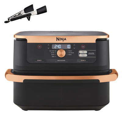 Ninja Foodi FlexDrawer Dual Zone Heißluftfritteuse, Digitale Air fryer mit 10,4-Fach und herausnehmbarem Trenner, Antihaftbeschichtung, spülmaschinenfester Korb, 7-in-1, Schwarz & Kupfer, AF500EUCP