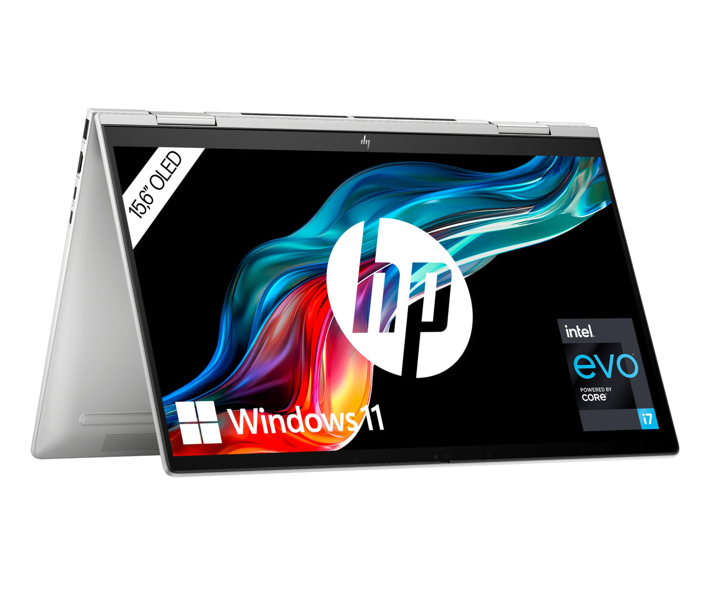 HP Envy x360 2-in-1 Laptop, 15,6" FHD OLED Touchdisplay, Intel Core i7-1355U, Intel Evo, 16 GB DDR5 RAM, 512 GB SSD, Intel Iris Xe, Windows 11 Home, QWERTZ Tastatur, Silver [Exklusiv bei Amazon]