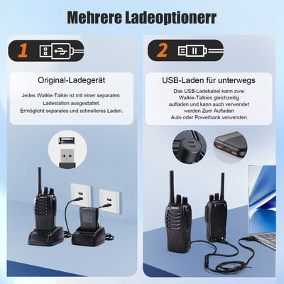 JUMJIAT Walkie -Talkie 16 Kanälegroße Reichweite Funkgeräte,Walkies talkies Eingebauter LED Taschenlampe, USB-Ladestation Cable mit Type-C und Headset (2 Stück)
