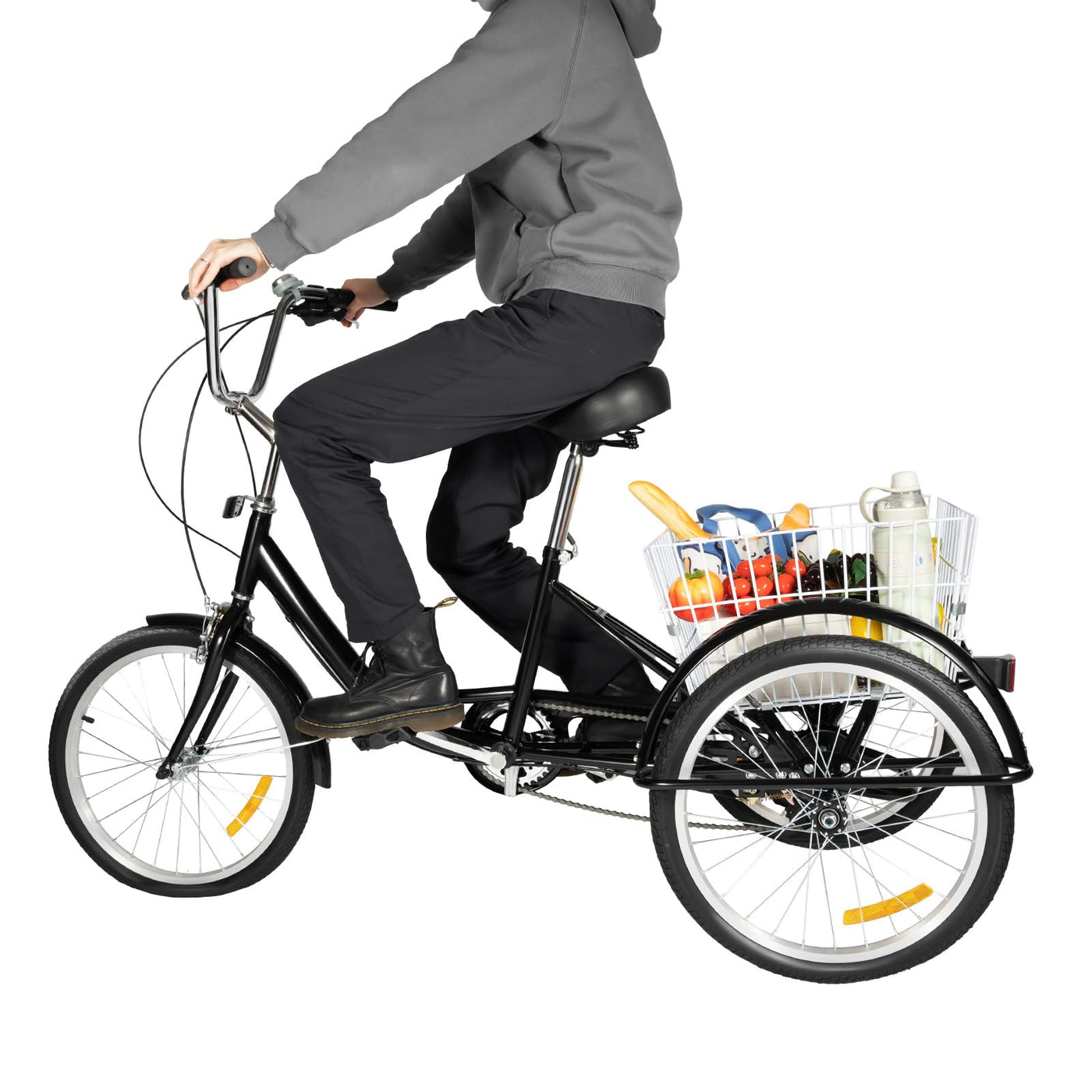 Tenddya Dreirad für Erwachsene, 20 Zoll Erwachsene Dreirad 8 Gang Dreirädriges Cruiser-Fahrrad m/Einkaufskorb, Senioren Dreirad für Erholung, Einkaufen, Picknicks Schwarz