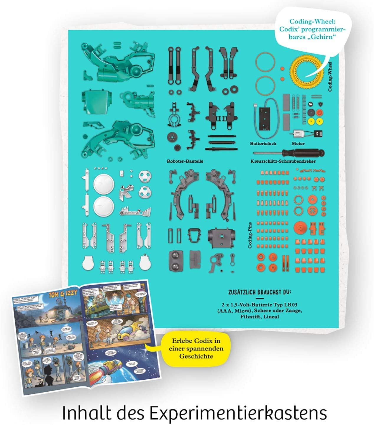 Kosmos 620646 Codix - Dein Mechanischer Coding Roboter, Spielerisch Programmieren Lernen, Roboter-Spielzeug, Experimentierkasten Für Kinder Ab 8-12 Jahre