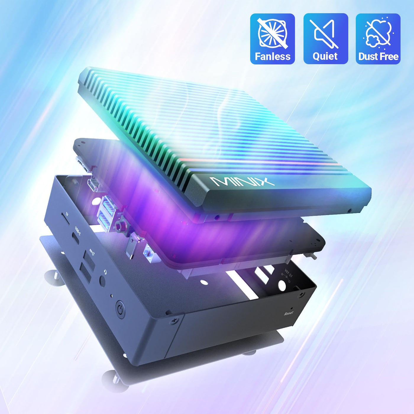 MINIX Z100-0dB lüfterloser Mini-PC, Intel N100 12th Gen 16GB DDR4, 512GB M.2 PCIe 3.0 x 4 SSD Win 11 Pro Desktop-Computer, 4K Dual Display/2,5G LAN/USB-C/WiFi 6/Automatisches Einschalten