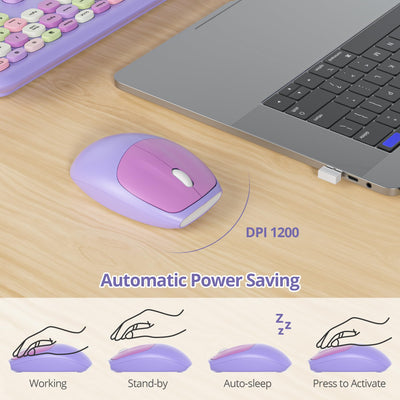 SOLIDEE Buntes kabellose Tastatur und Maus-Kombination,2.4GHz Retro Schreibmaschine Tastatur,104 Tasten in voller mit Ziffernblock,Leise membran Tastatur(Amerikanisch QWERTY)(Purple)