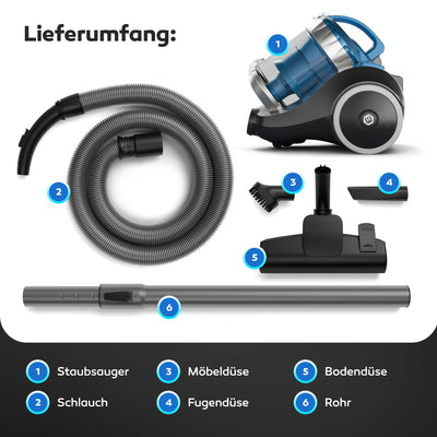 Balter Vento A3 Staubsauger beutellos, 850W hohe Saugleistung, große 2L Staubbehälter, Multizyklon, HEPA-Filter