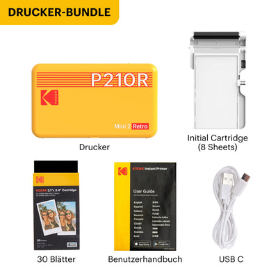 KODAK Mini 2 Retro Mobiler Fotodrucker für Smartphone, Mini Drucker mit Bluetooth, 54×86mm, 38 Blat Bundle, Gelb